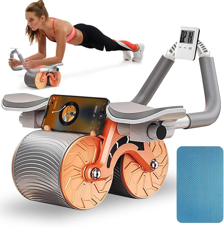 Nuevo Rodillo Abdominal de Rebote Automático 2025 con Soporte para Codos para Mujeres y Hombres Incluye Alfombrilla para Rodillas y Temporizador