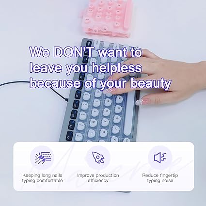 Funda de teclado para uñas largas, protector de teclado elevado de silicona para arte de uñas, escritura cómoda para uñas largas