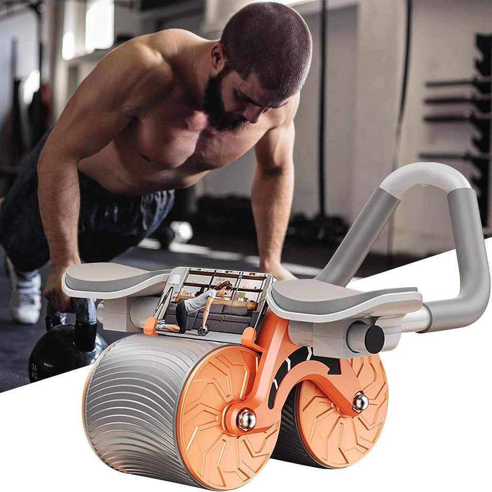 Nuevo Rodillo Abdominal de Rebote Automático 2025 con Soporte para Codos para Mujeres y Hombres Incluye Alfombrilla para Rodillas y Temporizador